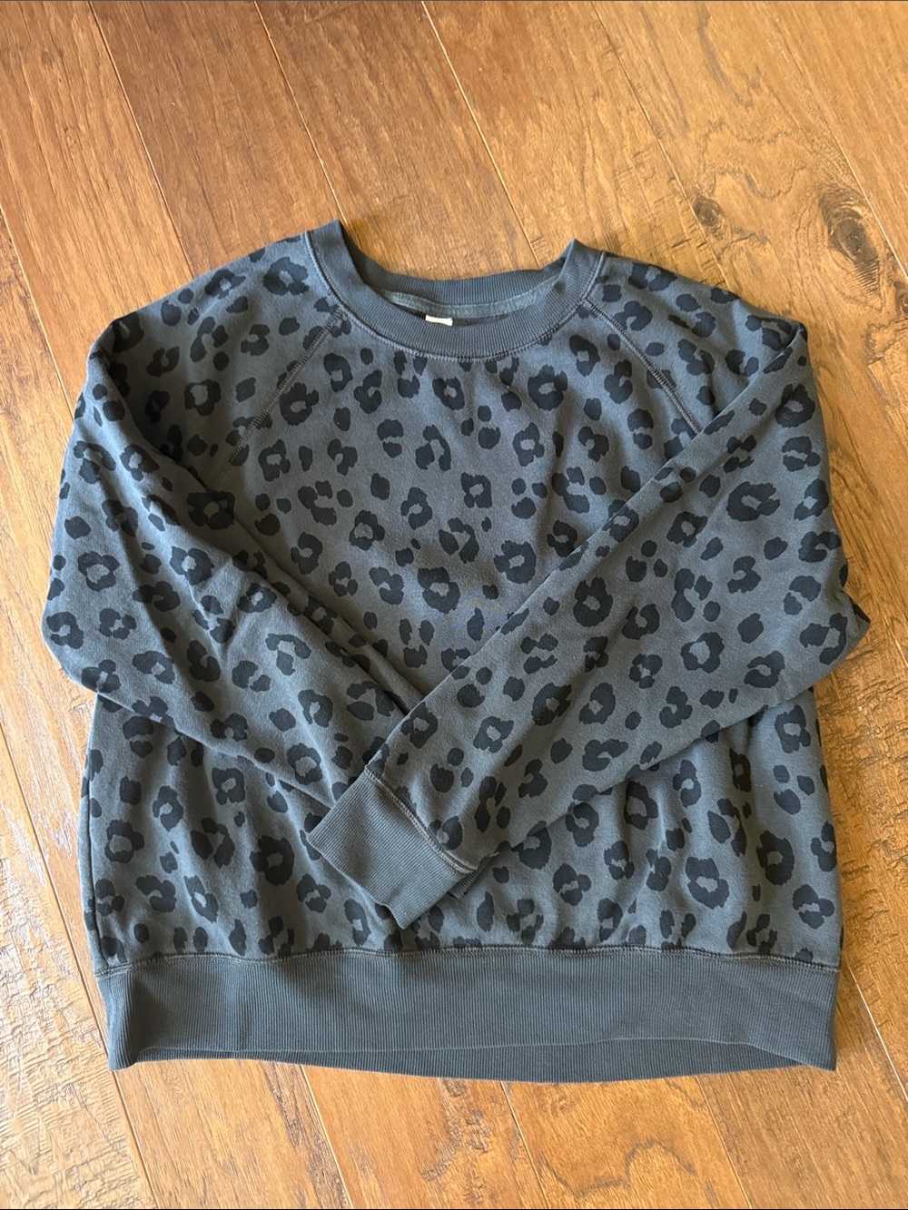 Old Navy Charcoal Crewneck Sweater with Black Leopard Print